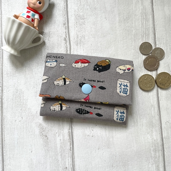 Funny Sushi Cats Cotton Linen Handmade Children Wallet // cards wallet