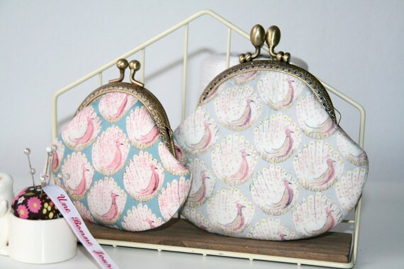Liberty of London Turquoise Peacocks of Grantham Hall Handstitched Vintage Frame Purse Frame Makeup Pouch Gift for her