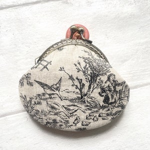 Graue Farbgebung Toile de Jouy Vintage Rahmen Geldbörse/Shabby Cottage Style Portemonnaie/Geschenk für Sie