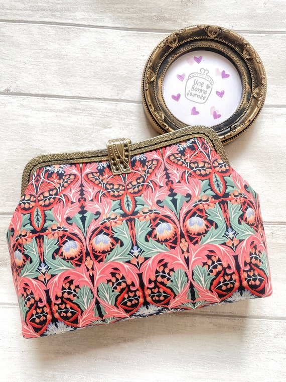 Sac Bourse en Tissu Liberty Art Deco Rouge | Pochette Rétro Fait Main