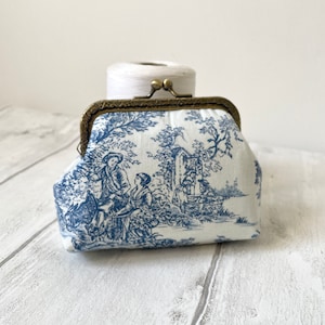 Bolsa carteira Toile de Jouy Vintage Frame //Carteira Shabby Cottage Style //Presente para ela//Azul Toile de Jouy