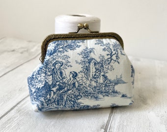 Toile de Jouy Vintage Frame Coin Wallet//Shabby Cottage Style wallet//Gift for her