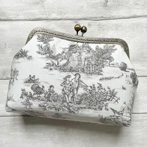 Embrague de bolso Pastoral gris Toile de Jouy//Embrague de noche//Regalo para ella//Shabby Chic//Estilo vintage