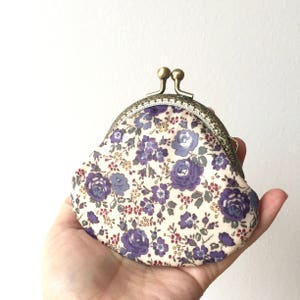 Liberty of London Felicite Purple Roses Oil cloth Handstitched Vintage Metal Frame Coin Purse //Gift for her