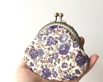 Liberty of London Laminated Felicite Purple Vintage Frame Coin Purse • Retro Kiss Lock Pouch