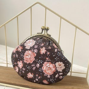 Liberty of London Felicite Brown Pink Roses Tana Lawn Handstitched Vintage Metal Frame Coin Purse //Gift for her