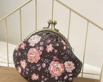 Liberty of London Felicite Brown Pink Roses Tana Lawn Handstitched Vintage Metal Frame Coin Purse //Gift for her