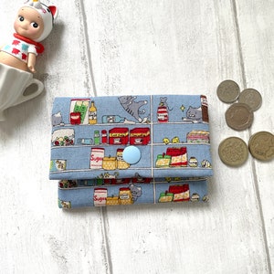 Funny Cats in supermarket Cotton Linen Handmade Children Wallet // cards wallet