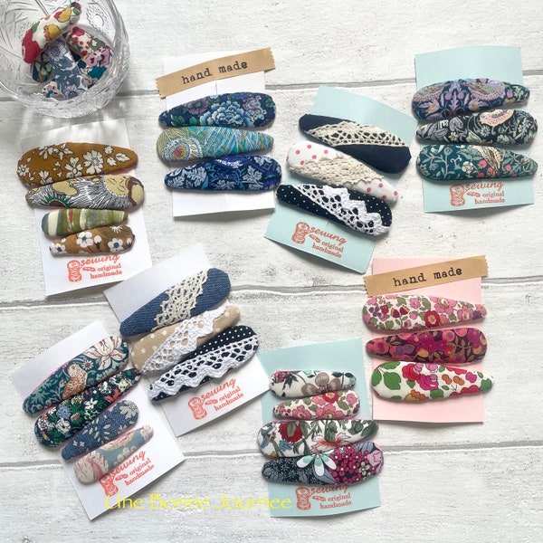 Handmade Cotton Hair Clips//Barrettes //Liberty of London Hair Clips//Hair Accessory/Fabrics Snap Hair Clip/Flower Hair Clip/Lace hair clip