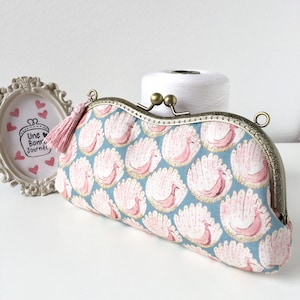 Liberty of London Turquoise Peacocks of Grantham Hall Handstitched Vintage Frame Purse Frame Makeup Pouch Gift for her