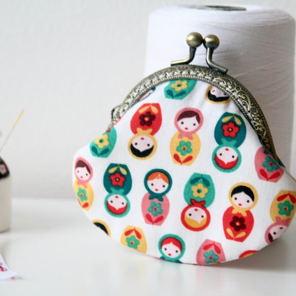 Sweet Baby Matryoshka Russia Dolls Hand stitched Metal Frame Coin Purse//Coin Wallet//Gift for her