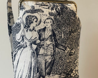 Sac En Toile De Jouy Rouge Monogrammes - Style Vintage Shabby Chic - Fait Main - Neuf Sans étiquette