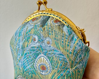 Liberty of London Hera Peacock Vintage Frame Purse •Turquoise Gold Clasp Wristlet Pouch