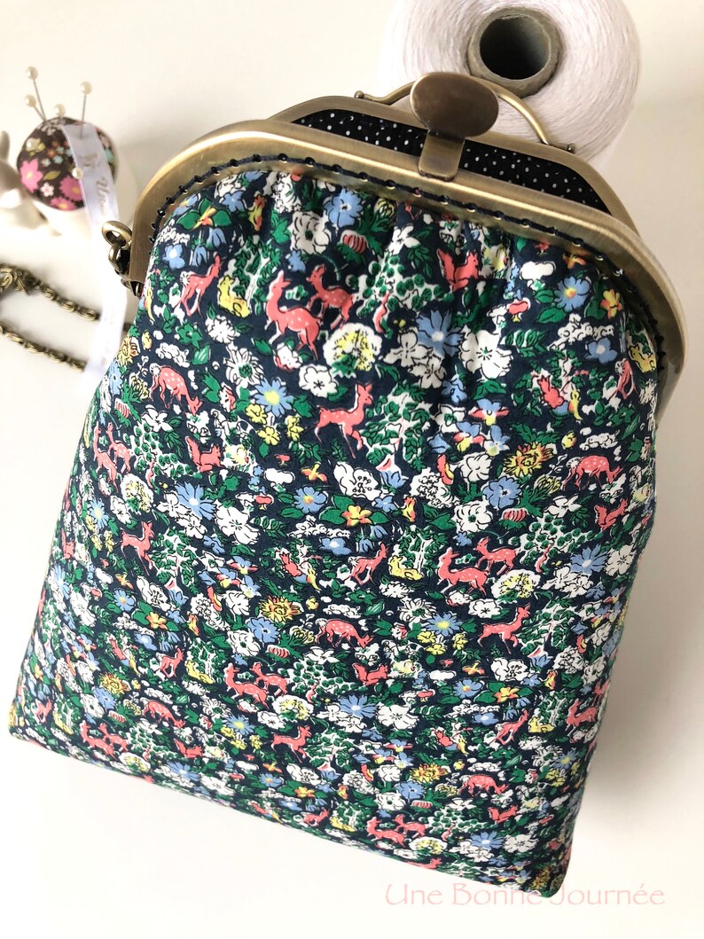Lovely deer and floral print Fergus Liberty of Japan Handstitched crossbody Frame purseChain PurseGift for her