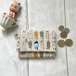 Porte-Feuille Chatons Rigolos sur le fils à linge en coton lin Japonais// Porte carte//Cadeau Enfant
