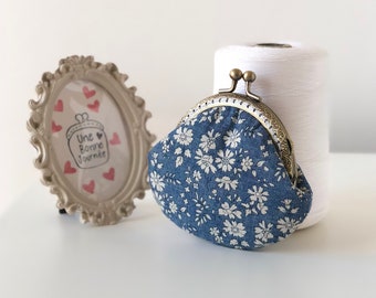 Liberty of London Capel Denim Blue Hand Stitched Vintage Metal Frame Coin Purse//Gift for her