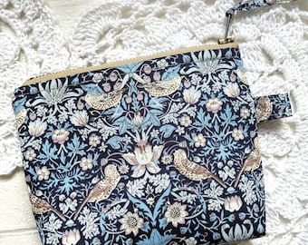 Liberty of London Strawberry Thief blue Majorelle Zipper Pouch//Small Coin Purse//Zipper Card Wallet//Small Handy Pouch