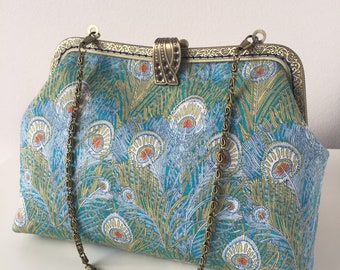Liberty London HERA Peacocks Feathers print Vintage Frame Clutch | Handcrafted Kiss Lock Purse
