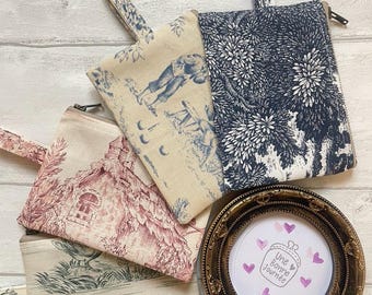 Toile de Jouy Pastorale Zipper Pouch//Small Coin Purse//Zipper Card Wallet//Small Handy Pouch