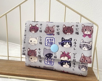 Japanese Cats Grey Handmade Children Wallet // Gift for kids//Cat wallet//Card Holder//Cat Lover