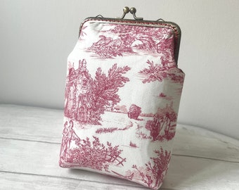 Pastoral Toile de Jouy red Vintage Frame Purse crossbody bag//Shabby Cottage Style//Gift for her