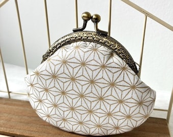 Hexagonal Asanoha Golden Stars Japan Cotton Handstitched Metal Frame Purse//Frame Coin Purse//Kisslock wallet