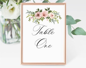 Carolina - Table Number/Table Name Card, Double or Single Sided- Blush Pink Florals