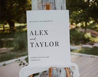 Alex - Printed or Digital Portrait White with black text, Wedding Welcome Sign A1 A2 A3 - unframed FREE standard POSTAGE