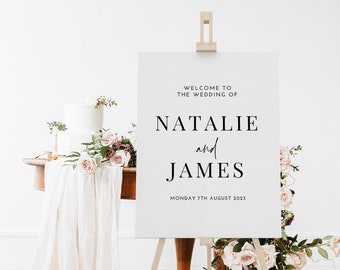 Natalie - Printed or Digital Portrait White with black text, Wedding Welcome Sign A1 A2 - unframed FREE standard POSTAGE