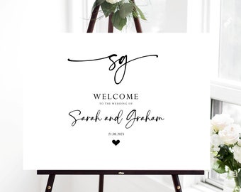 Sarah - Personalised landscape wedding welcome sign, available digitally or printed