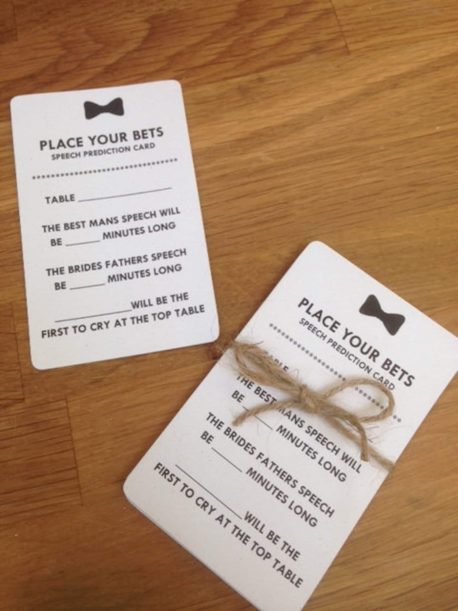 12 Wedding Betting Cards Place Your Bets Speech Prediction Etsy UK