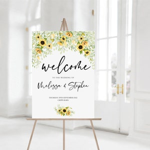 Melissa - Sunflower wedding welcome sign - Personalised with your names & date - Foamboard