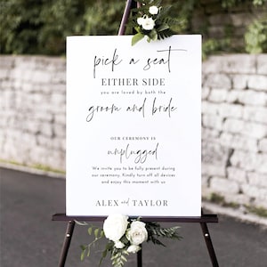 Alex - Printed Pick a Seat/Unplugged wedding sign- unframed FREE standard POSTAGE