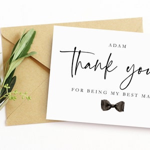 Personalised 'Thank you for being my Best Man, Groomsman, Usher, Page Boy' wedding card with envelope