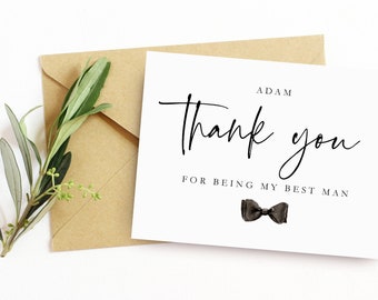 Personalised 'Thank you for being my Best Man, Groomsman, Usher, Page Boy' wedding card with envelope