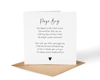 Thank you for being our Page Boy - Wedding Day Poem Card