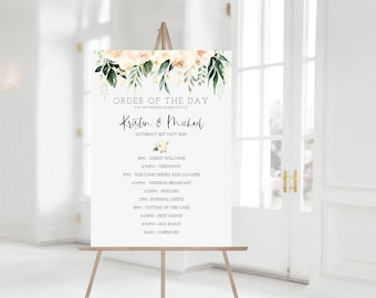 Printed or Digital Floral Wedding Order Of The Day A1 A2 - unframed 'Kristen'  FREE standard  POSTAGE