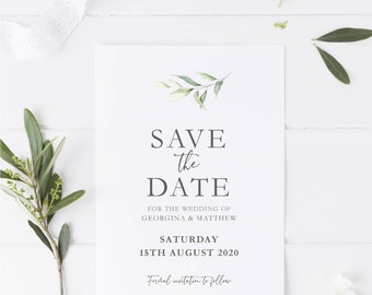 Classic Modern Botanical, Gold Effect & Green Wedding Save The Date Sample,  'Georgina' 048SD#