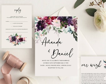 Classic Modern Floral, Wedding Invitation Suite,  'Amanda'