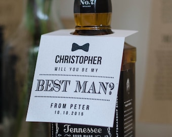 Rustic white Personalised 'Thank you for being my' or 'Will you be my' Best Man, Groomsman, Usher, Godfather  bottle tag