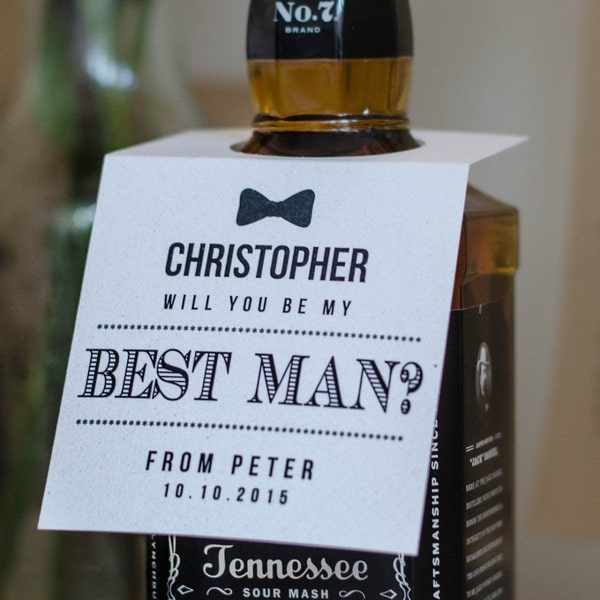 Rustic white Personalised 'Thank you for being my' or 'Will you be my' Best Man, Groomsman, Usher, Godfather  bottle tag