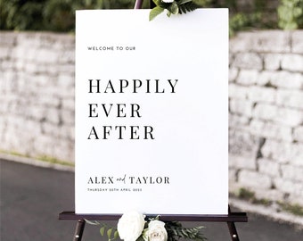 Printed Wedding Welcome Sign Happily Ever After- unframed 'Alex'  FREE standard POSTAGE