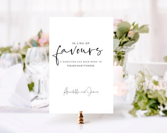 PRINTED - In Lieu Of Favours | Wedding Favour Sign | Wedding Charity Sign - Fully printed