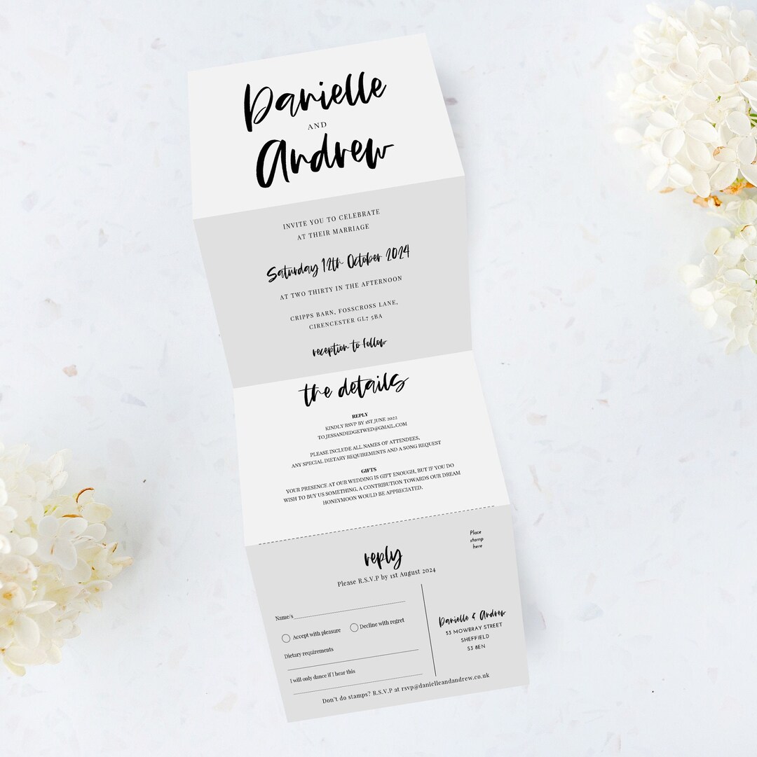 Trifold/concertina 'danielle' Wedding Invitation Modern/minimalistic Fully Printed Etsy