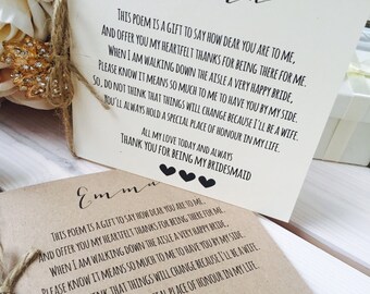 Personalised Vintage/Rustic 'Thank you for being my Bridesmaid' Card-Ivory or kraft brown