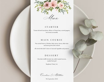 10 x Personalised Menus Blush Floral Carolina design