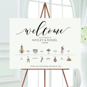 Personalised Hayley Wedding time line/Order of day sign, available digitally or printed.