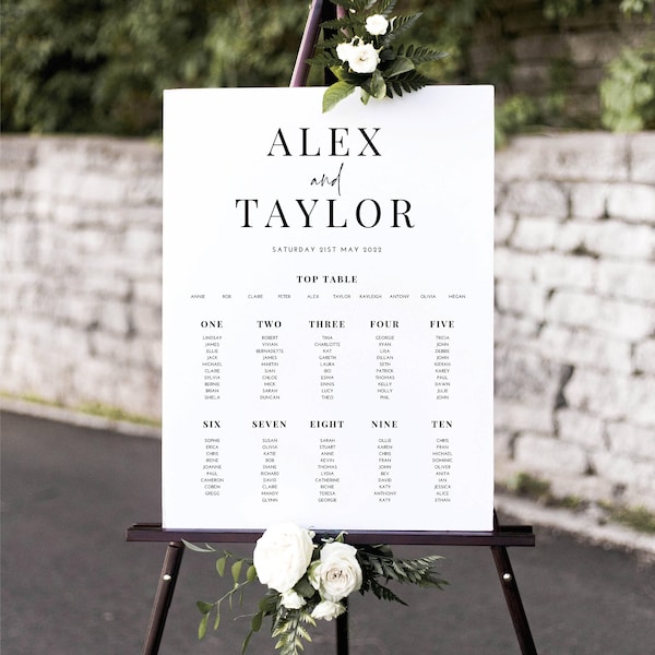 Fully Printed - Alex Botanical Elegant Wedding Table Seating Plan A1 A2