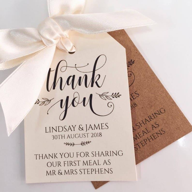 white 18 /'Thank you for sharing our first meal/' Weddingfavour tags Ivory or Kraft Brown
