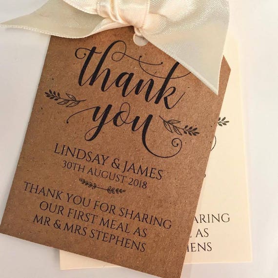 white 18 /'Thank you for sharing our first meal/' Weddingfavour tags Ivory or Kraft Brown